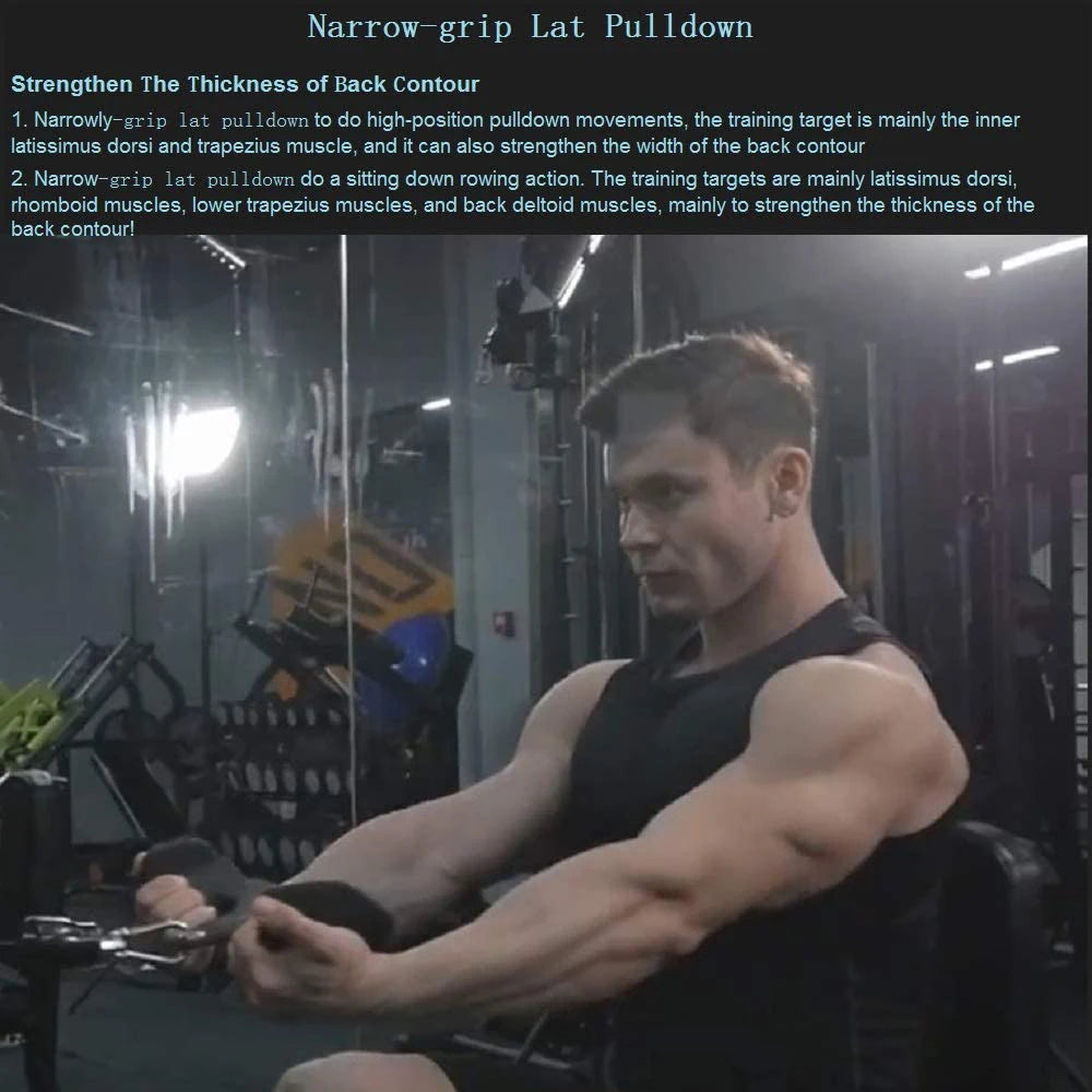 Home Gym Fitness Rowing V-Bar Pully Cable Machine Attachments Biceps Triceps Back Blaster Handle Pull Down Hand Grips